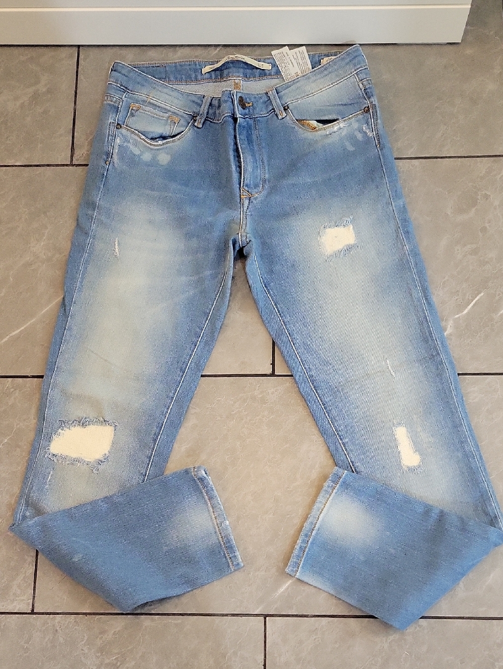 Zara Light Blue Slim Distressed Men's Jeans